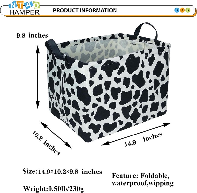 NTAOHAMPER Rectangular Cow Storage Basket, Waterproof Cowprint Box with Handles, Room Decor, Gift Basket for Cow Lovers, Collapsible Storage Bin(Cow) - Image 4